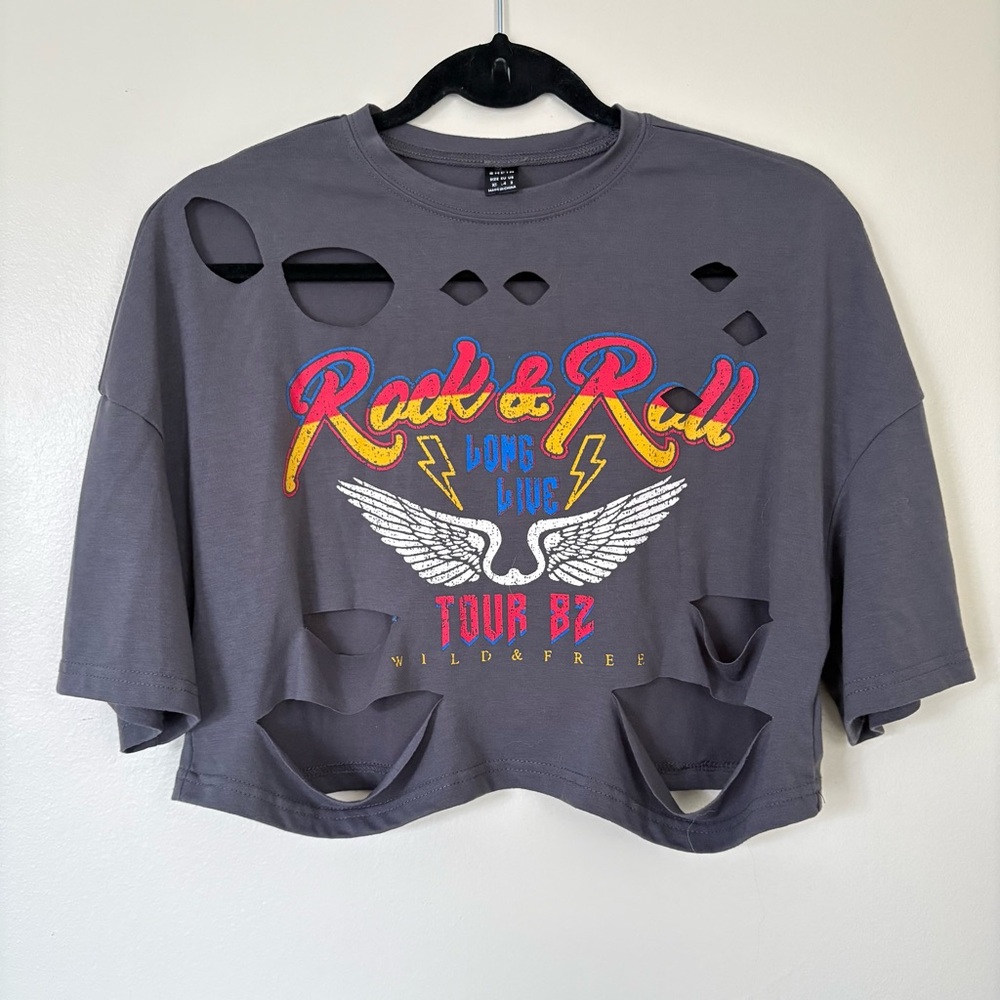 SHEIN Distressed Rock & Roll Crop Top Size XS